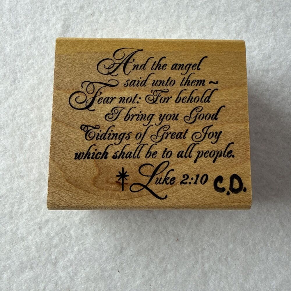 Delafield Stamp Co H784 Luke 2:10 Christmas Bible Verse Rubber Stamp Wood Mount
